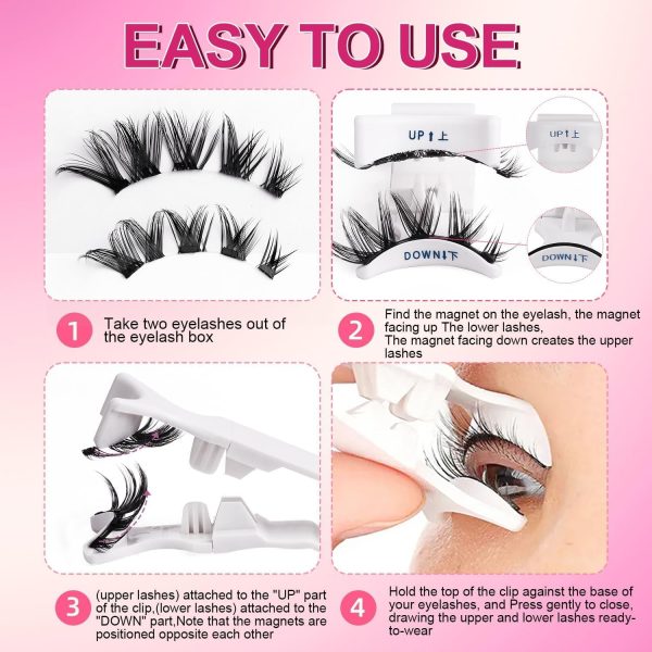 ⁦Magnetic Eyelashes,Natural Look Reusable Magnetic Eyelashes No Glue Needed,Eyelash Extension Tool,Upper and Lower Eyelash Combo Set Easy to Wear and Remove (CT04-2)⁩ - الصورة ⁦4⁩