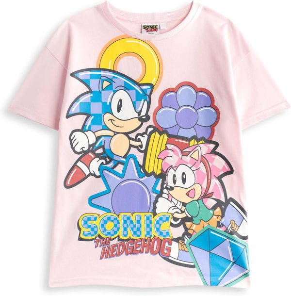 ⁦Sonic The Hedgehog Girls Pink T-Shirt and Shorts Set | Cute 'Let’s Roll' Sonic & Amy Rose Graphic Tee Short-Sleeve⁩ - الصورة ⁦4⁩