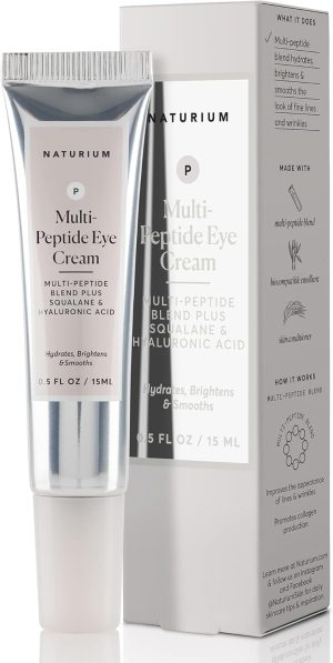 Naturium Multi-Peptide Eye Cream, Smoothing & Anti-Aging Skincare, with Squalene & Hyaluronic Acid, 0.5 oz