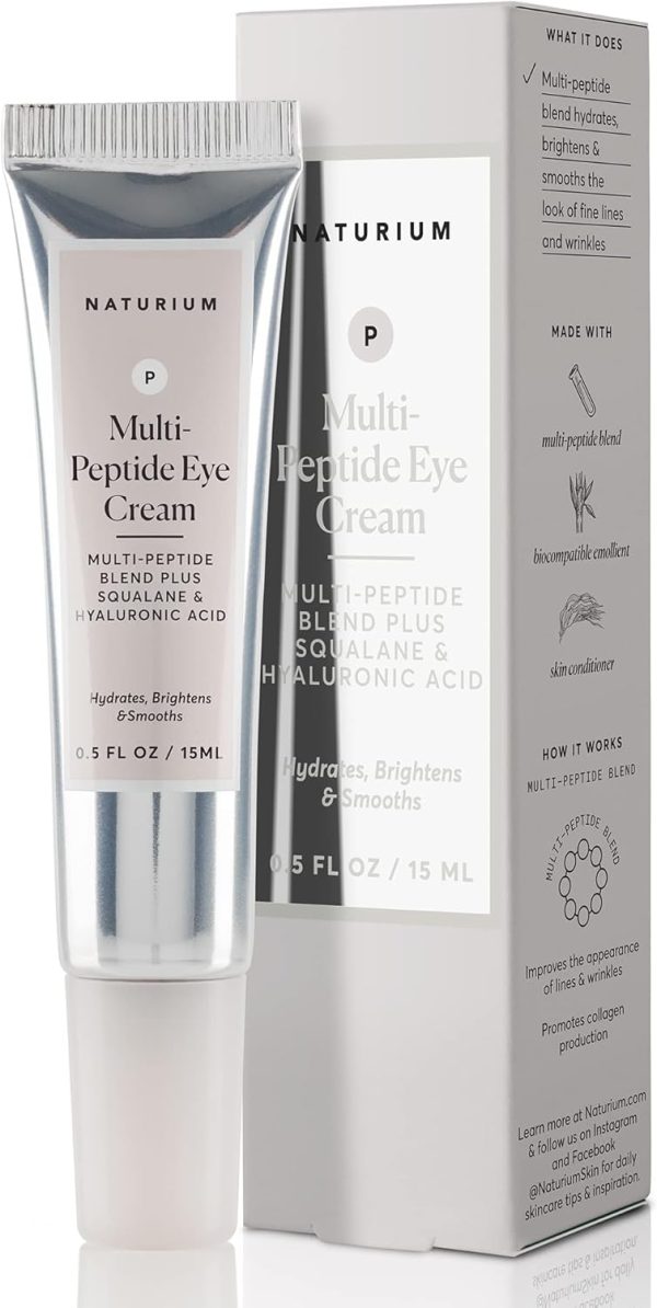 Naturium Multi-Peptide Eye Cream, Smoothing & Anti-Aging Skincare, with Squalene & Hyaluronic Acid, 0.5 oz