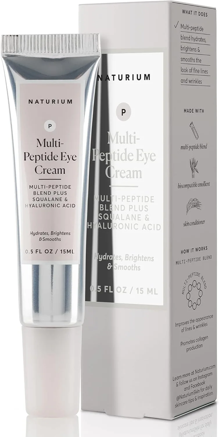 Naturium Multi-Peptide Eye Cream, Smoothing & Anti-Aging Skincare, with Squalene & Hyaluronic Acid, 0.5 oz