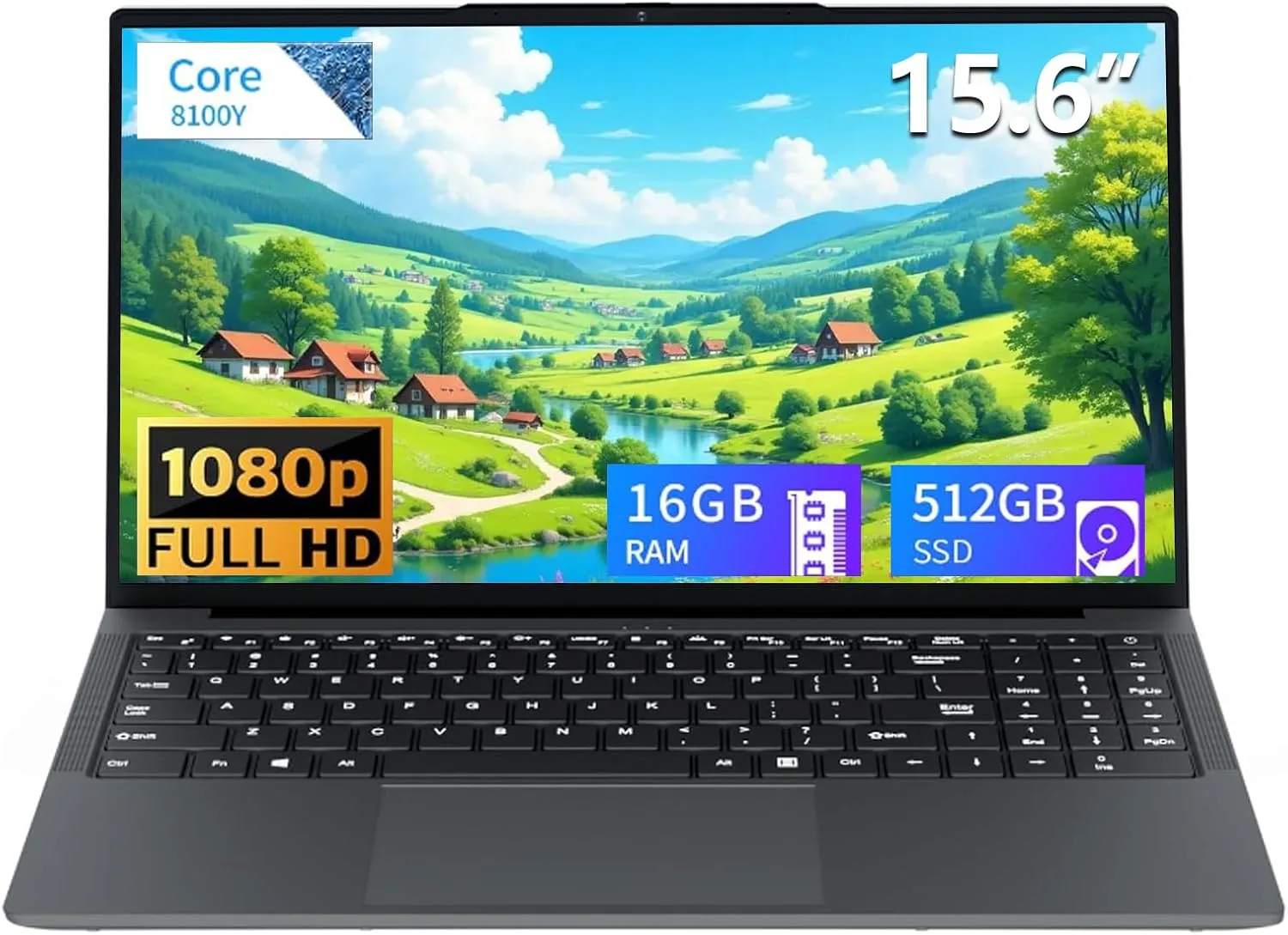 15.6 Inch Laptop, 16 GB RAM 512 GB SSD Laptop Gaming, Core i3 Laptop Up to 3.4 GHz, High Definition Screen HD 1920 x 1080 FHD IPS Notebook, with WiFi 5 HDMI, USB-3.0, Type-C
