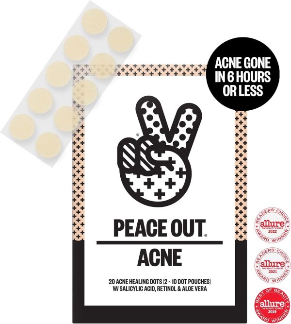 ⁦PEACE OUT Skincare Acne Dots, Hydrocolloid Pimple Patches Help Clear Blemishes Overnight, Award Winning Fast Acting Anti-Acne Solution (10 dots)⁩ - الصورة ⁦2⁩