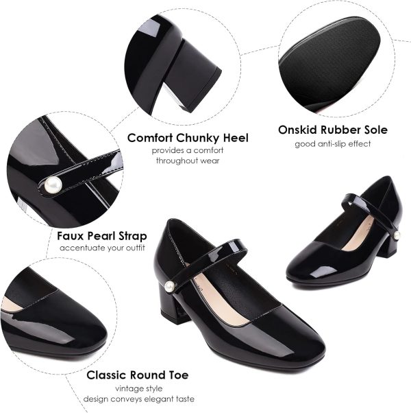 ⁦Naiyee Mary Jane Shoes Women Low Chunky Heels Dress Shoes Closed Round Toe Office Work Wedding Pumps with Velcro Ankle Strap⁩ - الصورة ⁦3⁩