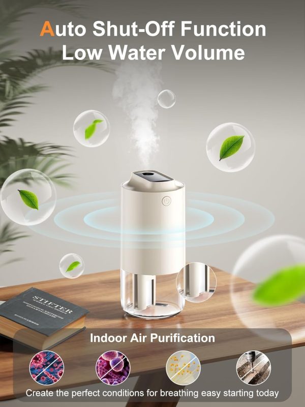 ⁦NALACAL Mini Humidifier Portable, Auto-Purification, 250ml Small Cool Mist Humidifier for Car, Baby Bedroom, Travel, Office, Built-in Battery, 2 Mist Modes⁩ - الصورة ⁦2⁩