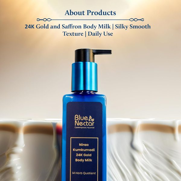 ⁦Blue Nectar 24K Carat Gold Body Milk for Women & Men | with Plant Based AHA & Niacinamide | Moisturizer for Body | All Skin Types (14 Herbs, 200ml)⁩ - الصورة ⁦5⁩