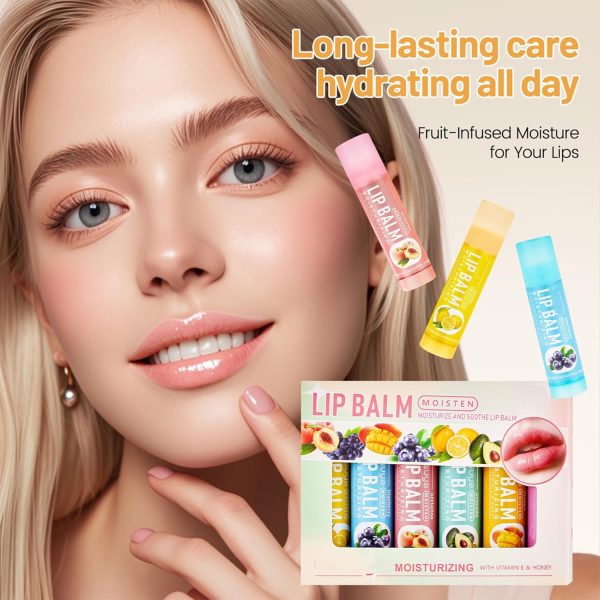 ⁦Fruit Flavored Natural Lip Balm Set Long Lasting Anti-Chapping Moisturizers for Winter Lip Care for Dry Cracked Lips (6 Pack)⁩ - الصورة ⁦5⁩