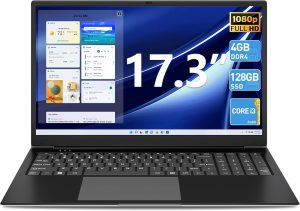 SGIN 17.3 Inch Laptop 4GB RAM 128GB SSD ROM Notebook, Core I3, FHD IPS, 2 x USB 3.2, Bluetooth 4.2, Dual Band WiFi, Expandable Memory 512GB TF 7000mAh