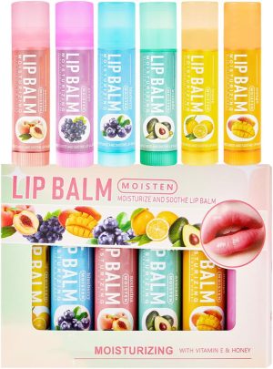 Fruit Flavored Natural Lip Balm Set Long Lasting Anti-Chapping Moisturizers for Winter Lip Care for Dry Cracked Lips (6 Pack)