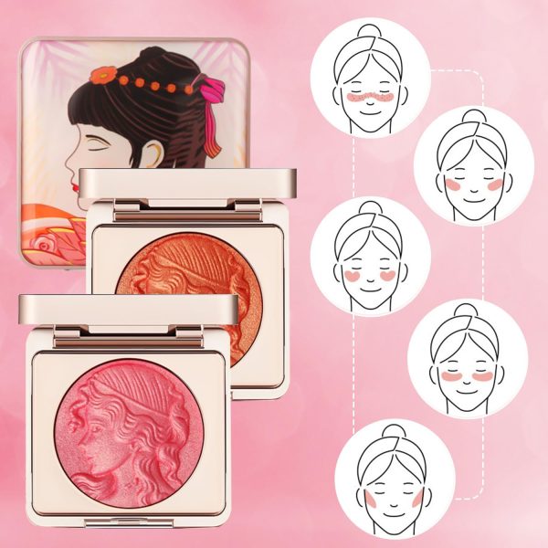 ⁦Soft Embossed Cheek Powder Blush Palette, Matte Face Powder Blush Palette, Embossed Blush, Face Matte Blush Palette Natural Luster (Pink+Orange)⁩ - الصورة ⁦4⁩