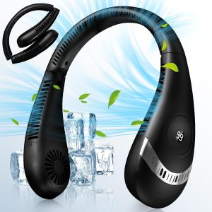 XICEN Neck Fan 5000mAh Foldable Portable Rechargeable LED Display 360° Cooling Airflow Bladeless With 3 Speeds Adjustment Personal Fan for Outdoor Travel Office Sport (Black)