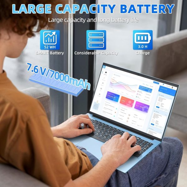⁦SGIN 15.6 Inch Laptops, Windows 11 Laptop Computers with 36GB RAM 128GB EMMC+1024GB SSD, Celeron N5095 Quad-Core, 1 Year Office 365, WiFi 6, 180° Viewing, USB 3.2, HDMI, Type-C, 7000mAh Battery⁩ - الصورة ⁦5⁩