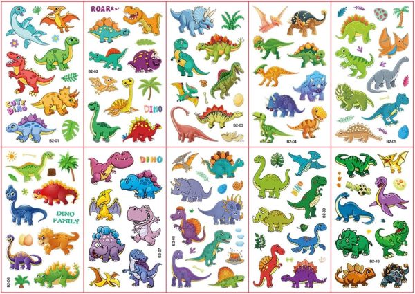 ⁦Dinosaur Temporary Tattoos, Boys Tattoos Waterproof Fake Tattoos Dinosaur Cartoon Tattoo Stickers for Children Party Bag Fillers Kids' Tattoo Pass The Parcel Gifts Dinosaur Party Favours, 20 Sheets⁩ - الصورة ⁦5⁩