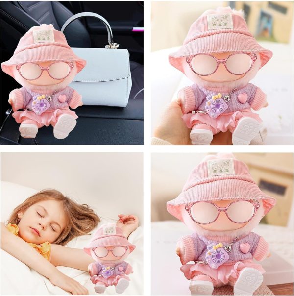 ⁦Casual Clothes Set For Labubu, Pink Ribbed Hat, Light Purple Knitted Sweater, Pink Ruffled Skirt, Mini Purple Camera & Pink Shoes, Cute Dress Up Accessories for Labubus 1/2/3 Generation Blind Box⁩ - الصورة ⁦6⁩