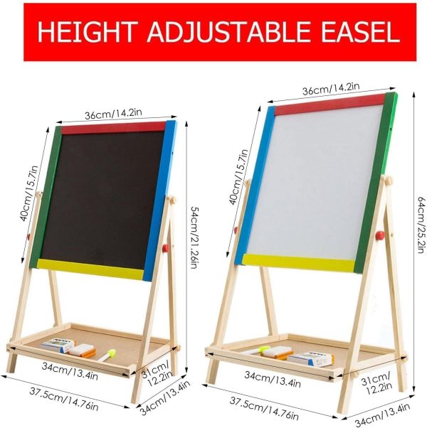 ⁦ANYUAN Easel for Kids,Art Easel for Kids,Double Sided Standing Chalkboard,Height Adjustable Double Sided Painting Activity Easel with Whiteboard Chalkboard for Boys Girls⁩ - الصورة ⁦5⁩
