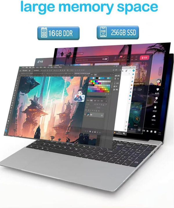 ⁦XYPLOXZ 15.6 Inch Laptop Computers, 1080P IPS Screen,N5095 Processor 4C 4T Up to 2.9Ghz 16GB RAM 256GB SSD, Latops with Fingerprint Recognition Backlit Keyboard,WiFi, USB-C(Data),USB 3.0, Webcam, HDMI⁩ - الصورة ⁦2⁩