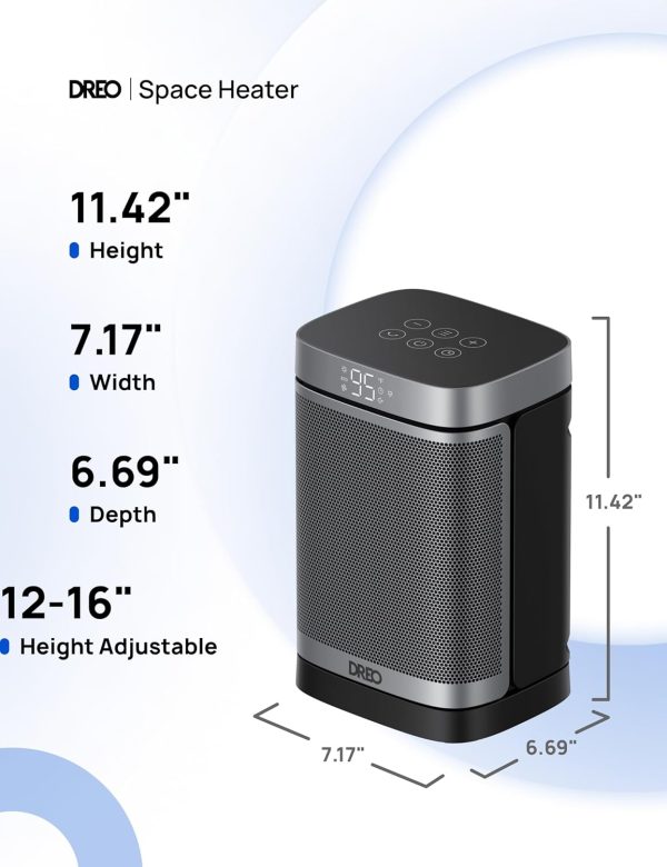 ⁦Dreo Space Heater, 3-Mode 3-Speed, 12H Timer, 70° Oscillation, Thermostat, Energy Efficient Electric Ceramic Heating, Overheating-, Tip-Over-Protection, Silent Fan Heater for Home Use⁩ - الصورة ⁦8⁩