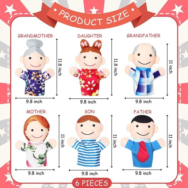 ⁦XICEN 6 Pcs Family Style Hand Puppets Soft Plush Puppets Family Members Hand Puppets Cute Toys for Teachers Parents Shows Story Time Playtime Schools, Grandparents, Mom, Dad, Brother, Sister⁩ - الصورة ⁦3⁩