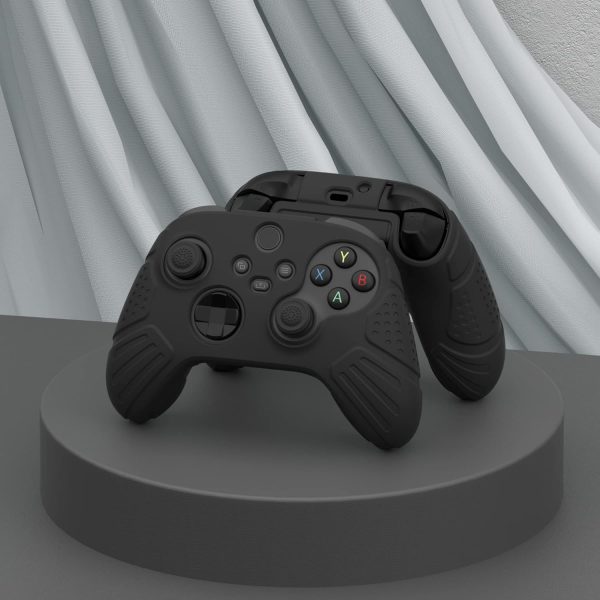 ⁦eXtremeRate PlayVital Guardian Edition Black Ergonomic Soft Anti-Slip Controller Silicone Case Cover for Xbox Series X/S, Rubber Protector Skins with Joystick Caps for Xbox Core Wireless Controller⁩ - الصورة ⁦5⁩