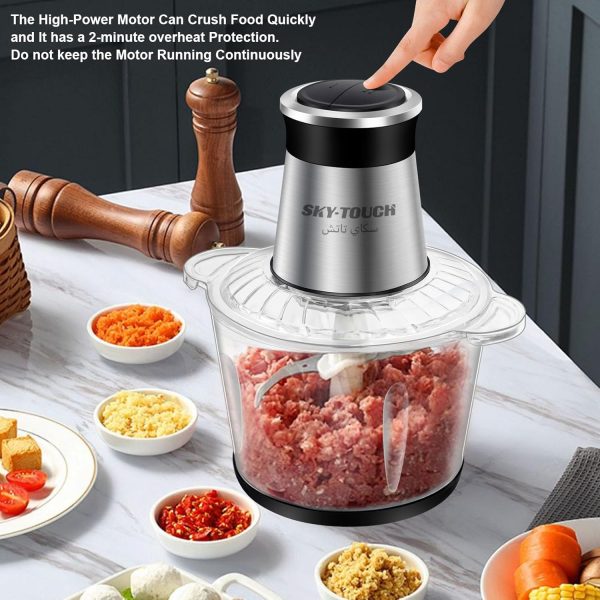 ⁦SKY-TOUCH 3L Electric Grinder Chopper｜300W Meat Processor｜Multi Food Chopper｜2 Speed Levels｜4 Sharp Blades｜for Meat Vegetables Fruits and Nuts｜26*26*28cm｜Use NOTED：2min Overheat Protection｜Detachable⁩ - الصورة ⁦2⁩
