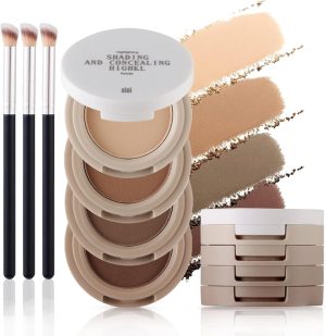 KASTWAVE 4 in 1 Color Matte Eyeshadow Palette, Matte Naked Eye Shadow with Eyeshadow Brush, Can Be Used for Contouring and Highlighting, High Pigmented, Naturing-Looking, Ultra-Blendable,Long Lasting