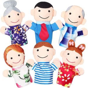 XICEN 6 Pcs Family Style Hand Puppets Soft Plush Puppets Family Members Hand Puppets Cute Toys for Teachers Parents Shows Story Time Playtime Schools, Grandparents, Mom, Dad, Brother, Sister