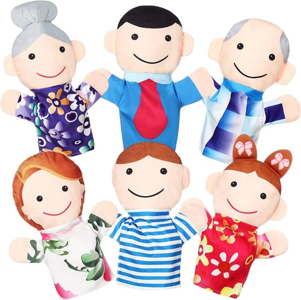 XICEN 6 Pcs Family Style Hand Puppets Soft Plush Puppets Family Members Hand Puppets Cute Toys for Teachers Parents Shows Story Time Playtime Schools, Grandparents, Mom, Dad, Brother, Sister