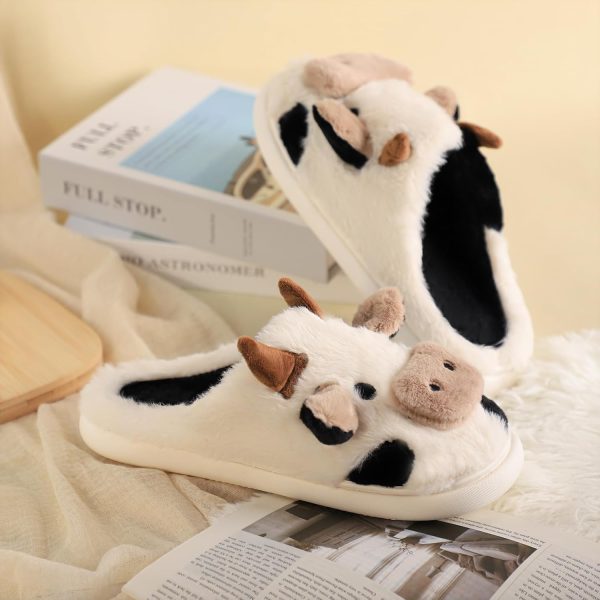 ⁦Gaolinci Cartoon Cow Cotton Slippers, Winter Indoor Outdoor Slippers for Women⁩ - الصورة ⁦5⁩
