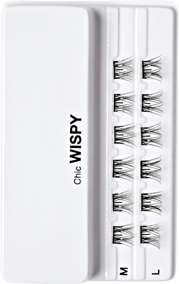 ⁦KISS imPRESS Falsies Press On Self Adhesive Eyelashes, 12mm-14mm Natural Volume Press On Lashes, Black, No Glue Needed, Invisible Band, 12 Lash Clusters - Chic⁩ - الصورة ⁦9⁩
