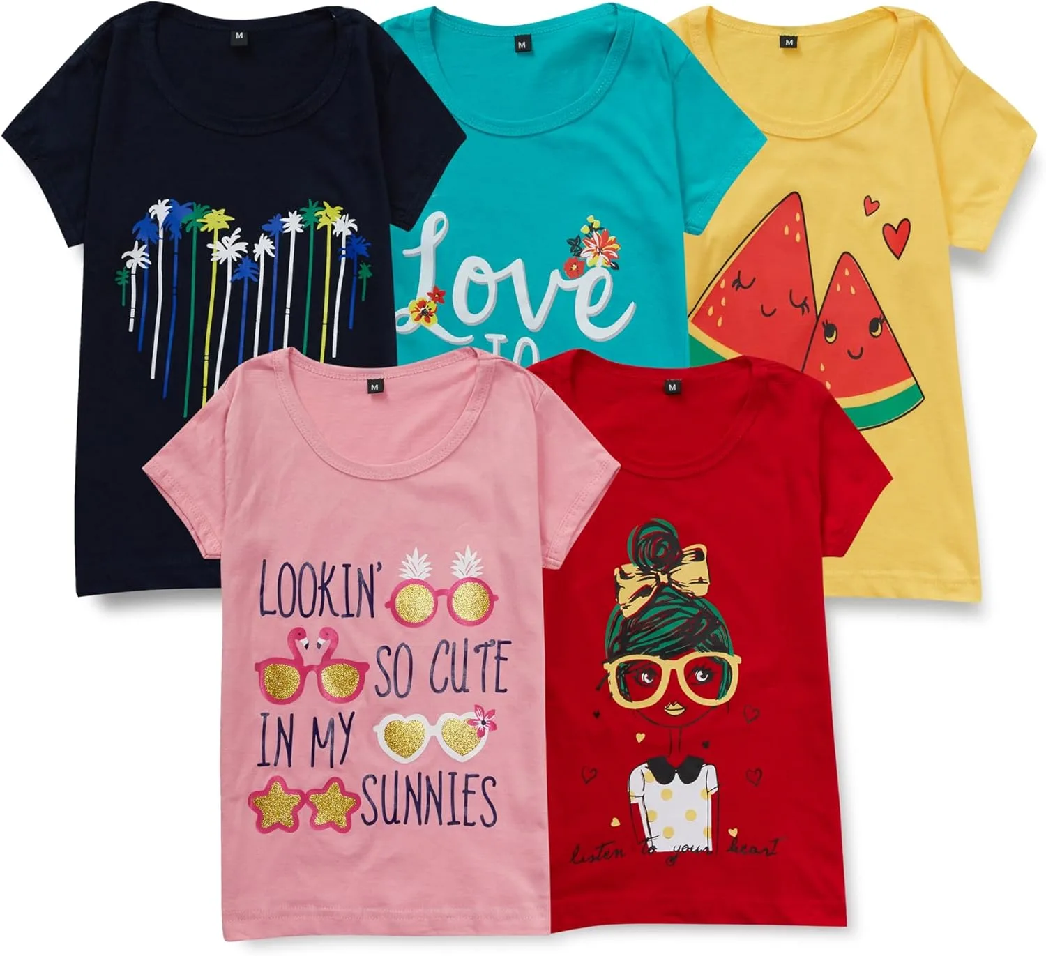 T2F girls Girls Tshirt T-Shirt (pack of 5)