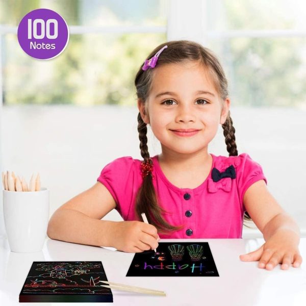 ⁦DMG TECH Crafts For Kids, Rainbow Scratch Mini Art Notes, 100 Magic Scratch Paper Note Cards, Arts Crafts DIY Party Favor Supplies for 3-11 Years Girls Boys, Arts and Crafts For Kids⁩ - الصورة ⁦5⁩
