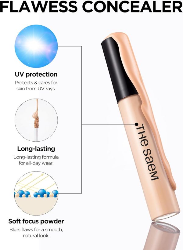 ⁦THE SAEM Cover Perfection Tip Concealer, Liquid Multi-Use Concealer, Full Coverage Makeup for Acne Dark Spots Dark Circles Hyperpigmentation and Blemishes, 0.2 fl. oz. (#1.5 Natural Beige)⁩ - الصورة ⁦5⁩