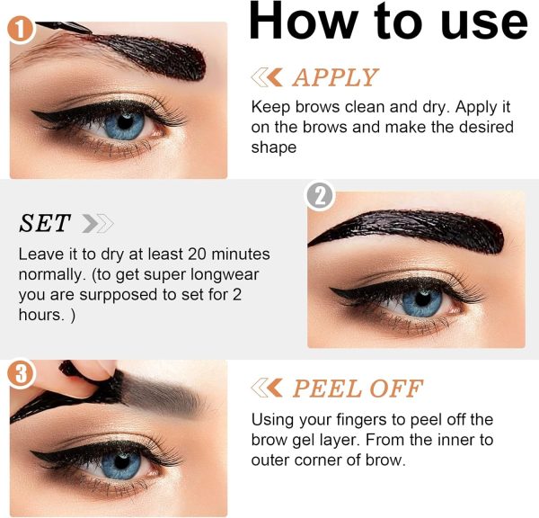 ⁦Brow Tattoo Peel off Tint, Brow Tattoo Peel off Tint, Peel off Tattoo Eyebrow Gel, Brow Tattoo Tint Gel Peel off Anjoize, Naturally Filled Brows With eyebrow card⁩ - الصورة ⁦7⁩