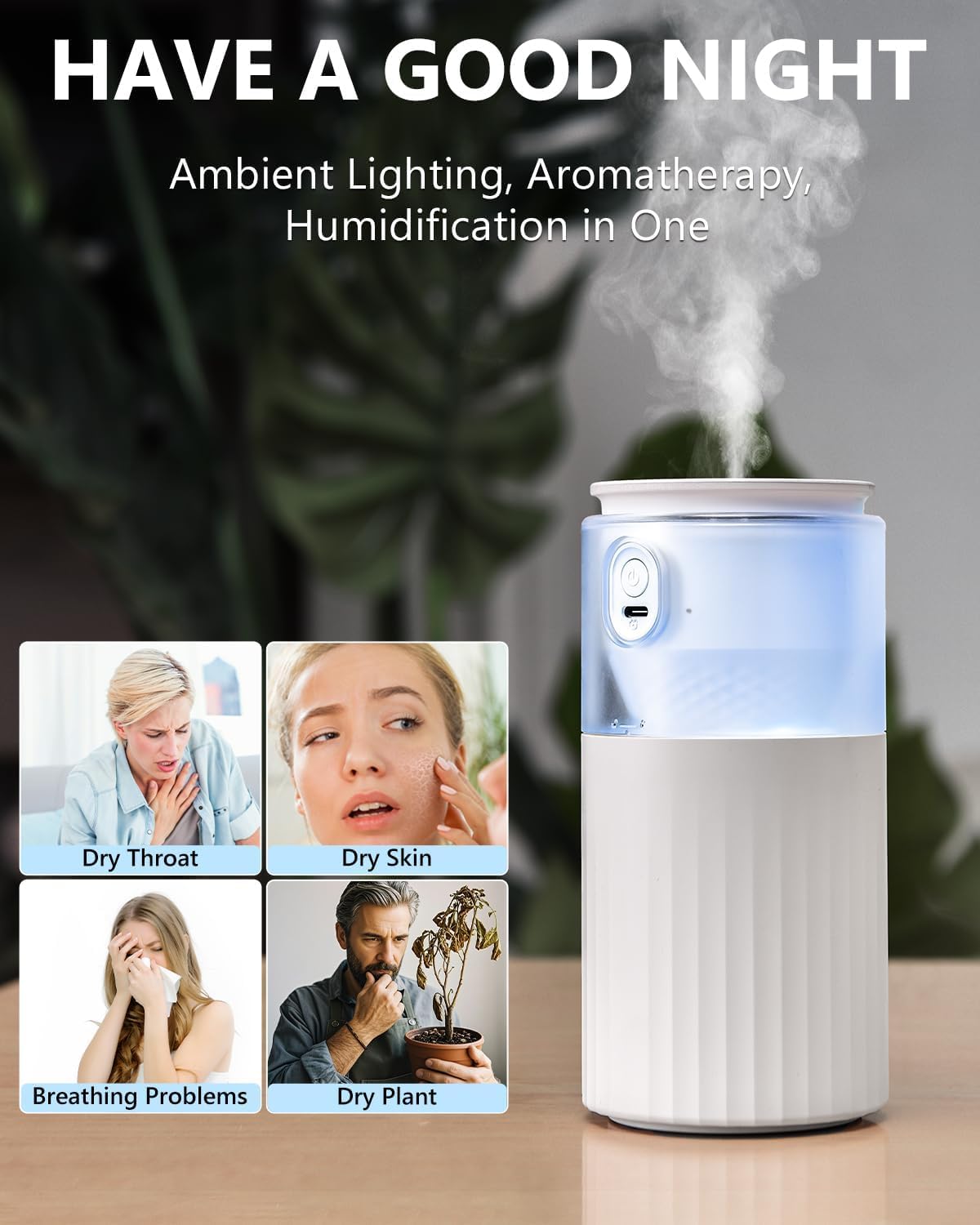 Portable Mini Humidifier, Azonee Cool Mist USB Humidifier for Bedroom, Office & Car, Travel with Night Light, Super Quiet, Auto Shut-Off, 2 Mist Modes (White) 6 Portable Mini Humidifier, Azonee Cool Mist USB Humidifier for Bedroom, Office & Car, Travel with Night Light, Super Quiet, Auto Shut-Off, 2 Mist Modes (White) - الصورة 6