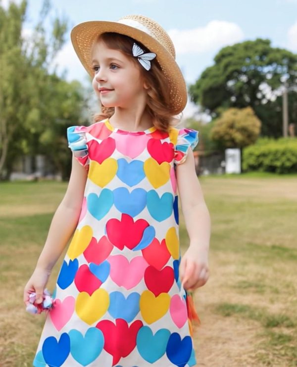 ⁦VeryNew 2-Pack Girls Ruffle Sleeve Dress A-Line Skater Cute Cat Casual Dresses Summer Spring for Kids 4-8 Years⁩ - الصورة ⁦5⁩