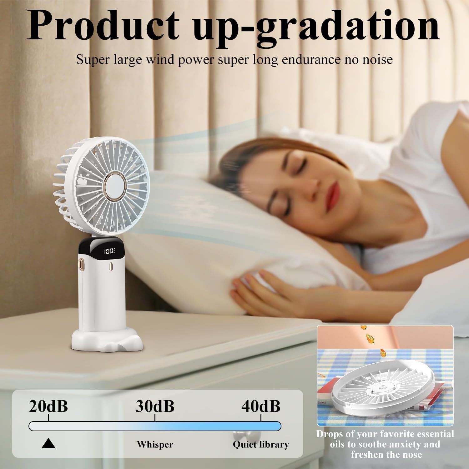 KRCIQMV Portable Handheld Fan,Mini Personal Foldable Hand Fan,5000mAh USB Rechargeable, 5 Adjustable Speeds Desk Table Fan with Lanyard and LED Power indicator (White) 5 KRCIQMV Portable Handheld Fan,Mini Personal Foldable Hand Fan,5000mAh USB Rechargeable, 5 Adjustable Speeds Desk Table Fan with Lanyard and LED Power indicator (White) - الصورة 5