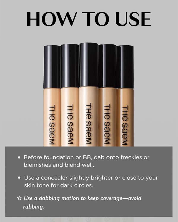 ⁦THE SAEM Cover Perfection Tip Concealer, Liquid Multi-Use Concealer, Full Coverage Makeup for Acne Dark Spots Dark Circles Hyperpigmentation and Blemishes, 0.2 fl. oz. (#1.5 Natural Beige)⁩ - الصورة ⁦6⁩
