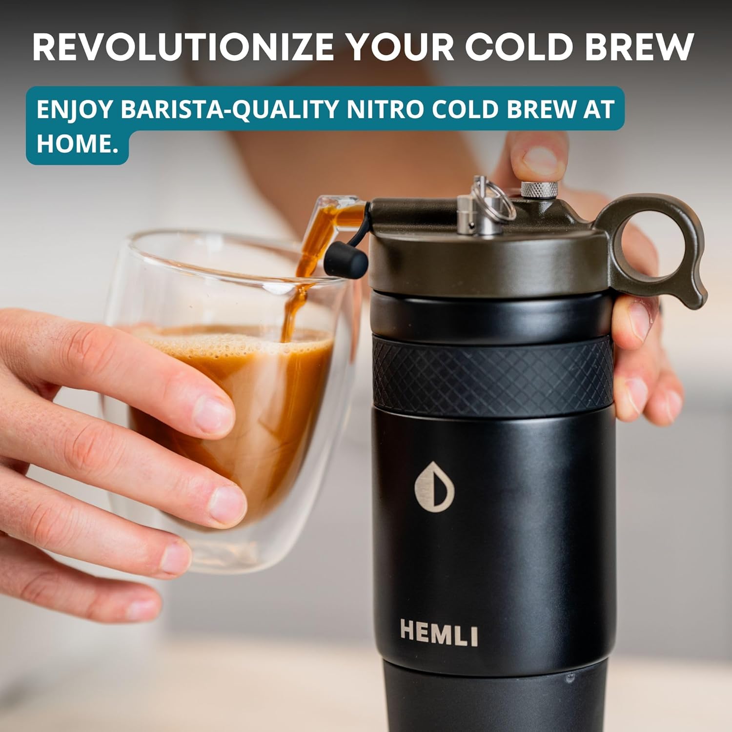 Hemli Nitro Cold Brew Coffee Maker 12 oz Ceramic-Lined, Tritan Cup, Pressure Gauge, Stores 3 Nitrogen Gas Bulbs Custom Designed for Cold Brew and Nitro Drinks 3 Hemli Nitro Cold Brew Coffee Maker 12 oz Ceramic-Lined, Tritan Cup, Pressure Gauge, Stores 3 Nitrogen Gas Bulbs Custom Designed for Cold Brew and Nitro Drinks - الصورة 3