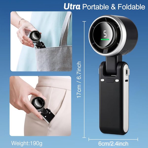 ⁦FOTN Portable Handheld Mini Turbo Fan(12H Standby), USB Rechargeable Travel Desk/Neck Fan with 5 Speeds, 3600mAh Battery & 13000RPM Speed, 3 IN 1 Foldable Personal Mini Fan for Travel/Home Black⁩ - الصورة ⁦6⁩