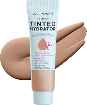 Wet n Wild Bare Focus Tinted Hydrator Matte Natural Finish, Oil-Free Tinted Face Moisturizer Makeup, Hyaluronic Acid, Squalane, Sheer To Medium Coverage, Tan Medium Deep