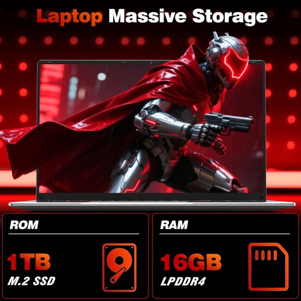 ⁦NAIKLULU 15.6 Inch Laptop, 7430 Processor (up to 4.3GHz), 16GB RAM 1TB SSD, Radeon Graphics, 1920 * 1080 IPS FHD, 6000mAh Battery, WiFi 5, BT5.0, Backlit Keyboard, Fingerprint Reader, Win 11⁩ - الصورة ⁦6⁩