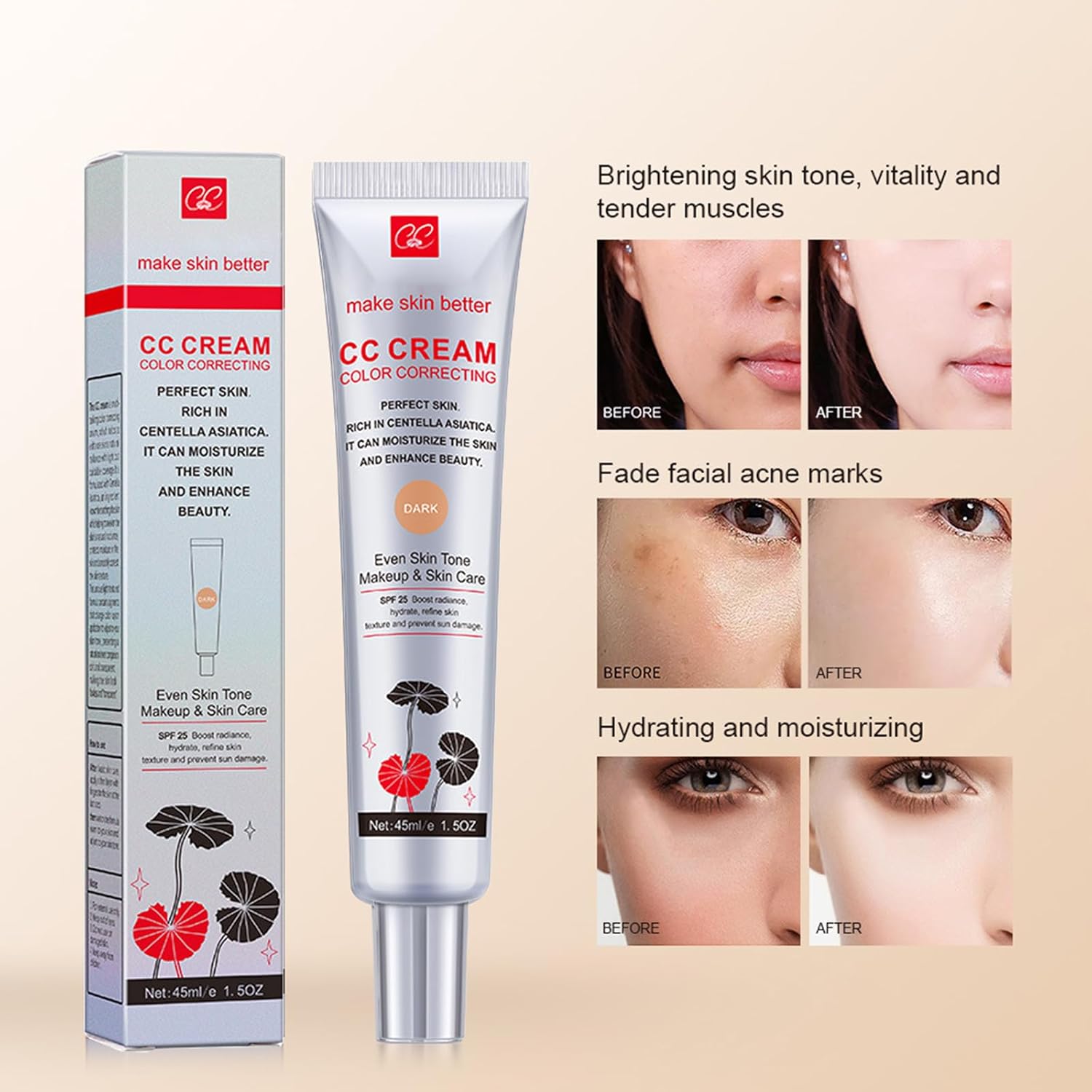 Lyaqbe Centella CC Cream,Color Correcting CC Cream,Concealer before Makeup to Brighten Skin Tone,Invisible Pores Concealer(Dark) 7 Lyaqbe Centella CC Cream,Color Correcting CC Cream,Concealer before Makeup to Brighten Skin Tone,Invisible Pores Concealer(Dark) - الصورة 7