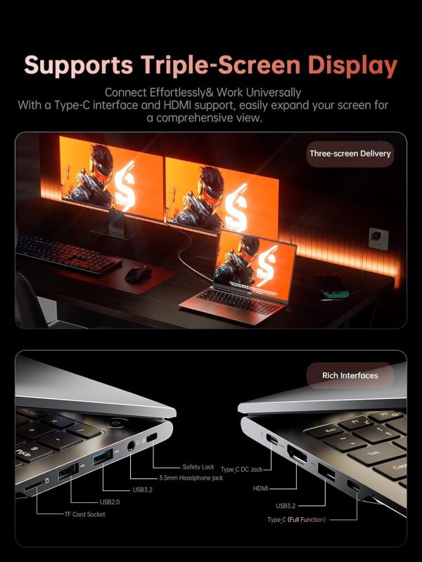 ⁦2025 AMD Laptop, 16.1 inch Laptop Computer with AMD Ryzen 7 7735HS Processor (8C/16T, up to 4.75GHz), 16GB DDR5 512GB NVMe SSD Laptop Computer, 16-inch FHD Display, WiFi 6, Backlit KB, Webcam,HDMI⁩ - الصورة ⁦8⁩