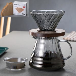 Qiccijoo Pour Over Coffee Maker Set,Drip Coffee Maker with 100 pcs V01 Paper Filter,20 oz Borosilicate Glass Carafe,Portable Coffee Dripper Brewer for Home Cafe Restaurant Camping, 600ml