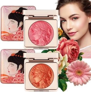 Soft Embossed Cheek Powder Blush Palette, Matte Face Powder Blush Palette, Embossed Blush, Face Matte Blush Palette Natural Luster (Pink+Orange)