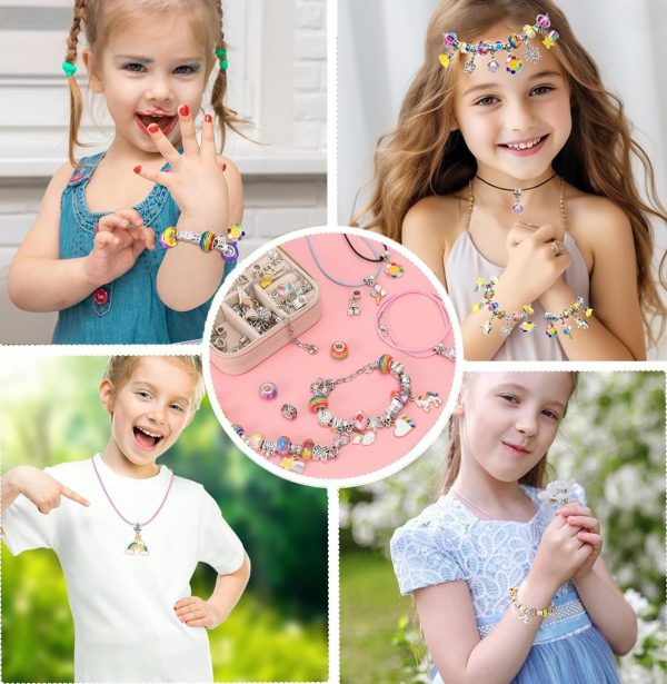 ⁦Bracelet Making Kits for Kids 68PCS,Silver Process Charms Bracelets Maker Kit for Girls, Beads for Kids' Pendant, Braclet and Necklace with Jewelry Orgnizer and Gift Bag,Gift for Gilrs 5-12 Years⁩ - الصورة ⁦7⁩