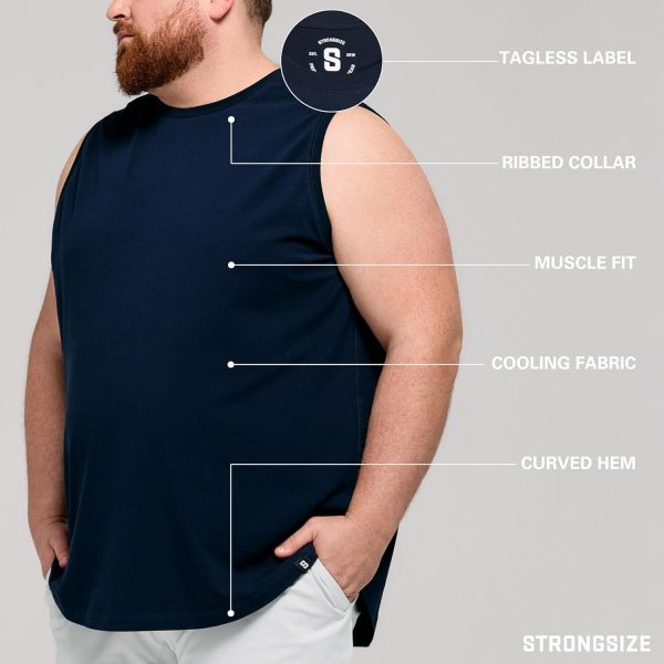 ⁦STRONGSIZE Big and Tall Men’s Muscle Tank Tops – Sleeveless Muscle Shirts for Men – Longer Length, Premium Stretch Cotton⁩ - الصورة ⁦3⁩