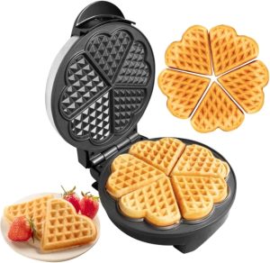 Halamodo Heart Waffle Maker - Make 5 Heart-Shaped Waffles, Nonstick, Easy to Clean, Electric Griddle Iron