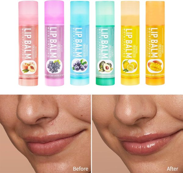 ⁦Fruit Flavored Natural Lip Balm Set Long Lasting Anti-Chapping Moisturizers for Winter Lip Care for Dry Cracked Lips (6 Pack)⁩ - الصورة ⁦4⁩