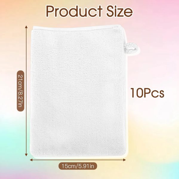 ⁦Qichan 10 Pcs Facial Mitts, 15 x 21cm Soft Bamboo Fiber Wash Mitts Body and Face, Reusable Makeup Remover Gloves, White Microfibre Face Cloth for Bath & SPA⁩ - الصورة ⁦2⁩